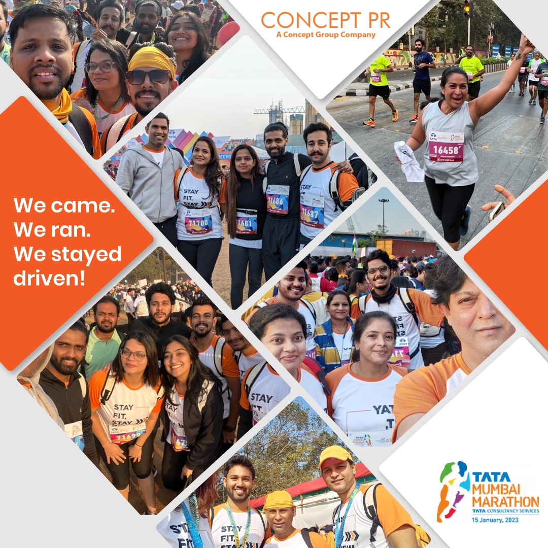 ConceptPR_India's tweet photo. Sprinting towards healthier ways! The Concept PR team participated in strong numbers in the Dream Run at the Tata Mumbai Marathon 2023. 
With team camaraderie on full display, it was a step in achieving one’s fitness goals. 
Here's to always going the extra mile.
#StayDriven https://t.co/ADaojemqva