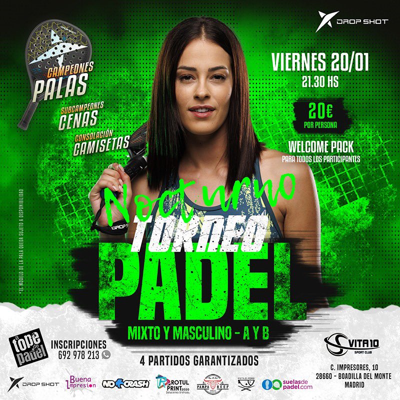 ¡Buenas!

Este Viernes 20/1 21:30hs Torneo Mixto &amp; Masculino ( A y B ) “Nocturno” en <a href="/Vita10Padel/">Vita10 SportClub</a> (Boadilla del Monte):

padelnest.com/torneo/23NKSNF…

<a href="/ATopeDePadel/">A Tope De Padel</a> 
692978213
#clubindoor #padel #padelmadrid #torneonocturno #padelamateur