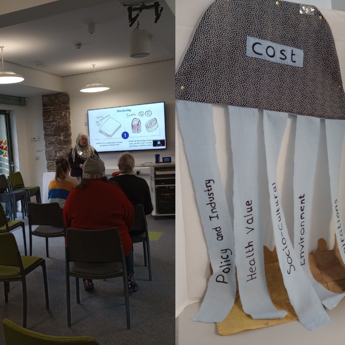 DrCPettingerRD's tweet image. Great #interactive #creative #workshop @foodsequal #Plymouth this morning 👌 Discussing #fish 🐟#workshop #findings #communities generating #ideas for #innovation 💙 #TUKFS #SPFfoodsystems  #community #food  #researchers #supplychain #foodpolicy #product #innovation
