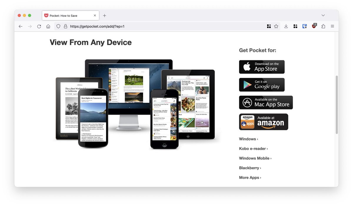 KarlEmilNikka's tweet image. My take on the current, tragic state of @pocket: reddit.com/r/firefox/comm…

I believe this screenshot from Pocket’s current website summarizes the situation.

#pocket #readitlater #mozilla #firefox
