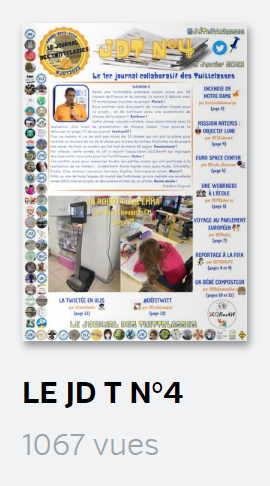 JdTwittclasses's tweet photo. Le dernier numéro du Journal des TwittClasses a déjà été vu plus de 1000 en ligne ! #JdT2023🗞️
Toutes les classes participantes l'ont amplement mérité !
Merci à tous ! https://t.co/c9AR5Y69M4