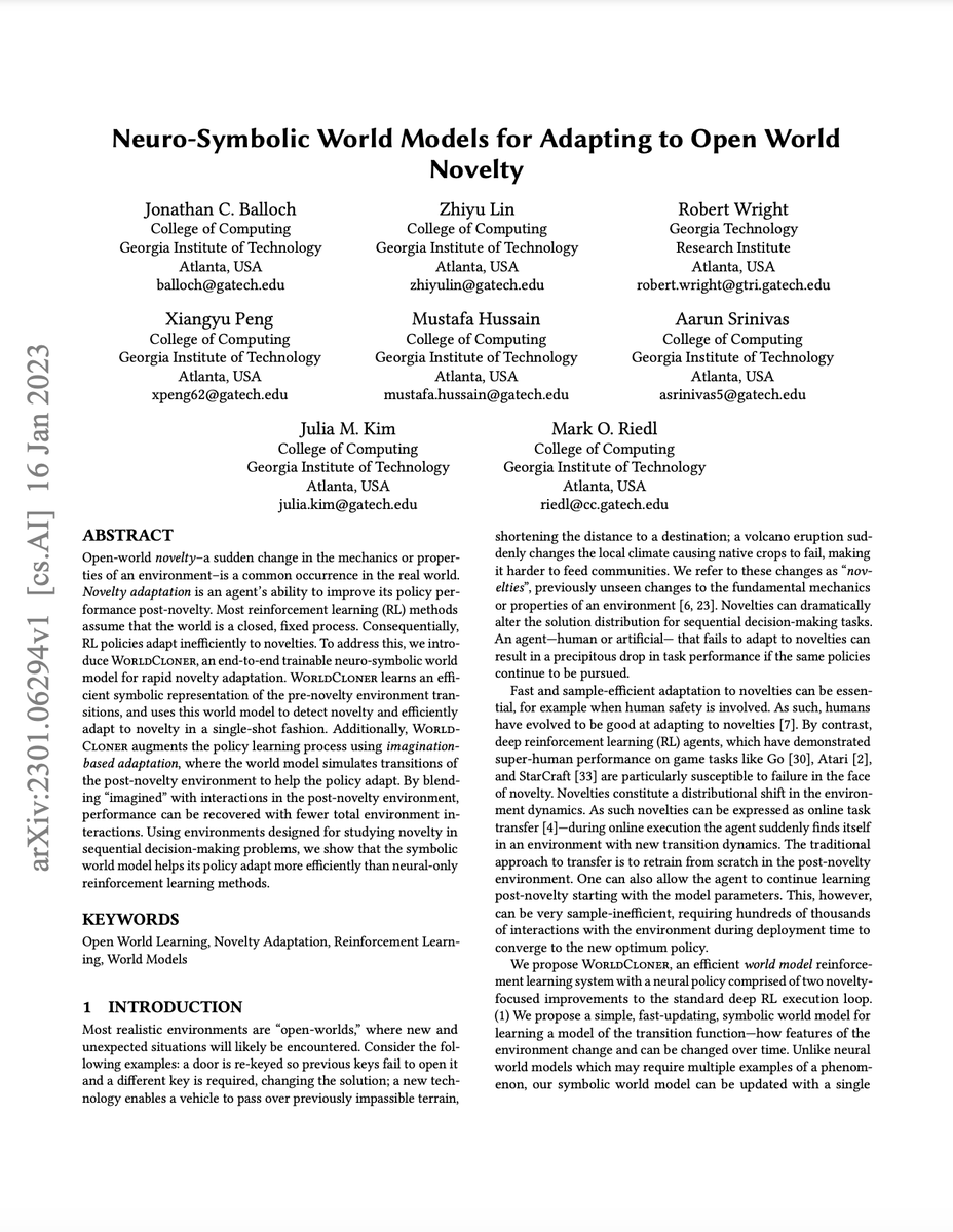 Montreal_AI's tweet image. Neuro-Symbolic World Models for Adapting to Open World Novelty

Balloch et al.: arxiv.org/abs/2301.06294

#NeuroSymbolic #SymbolicAI #WorldModels