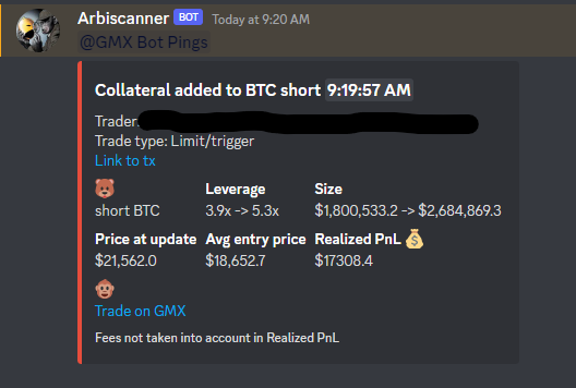 Lobofxpro's tweet photo. Did you ever want to swim with the #whales?
@PrimapesDAO has a live @GMX_IO trade bot in their discord server.  Tracking the top 20 traders on $GMX. 
Only verified Primape holders have access to trading tools like this!
https://t.co/Pu8RSE2dM9 https://t.co/nJSH2R10Yi