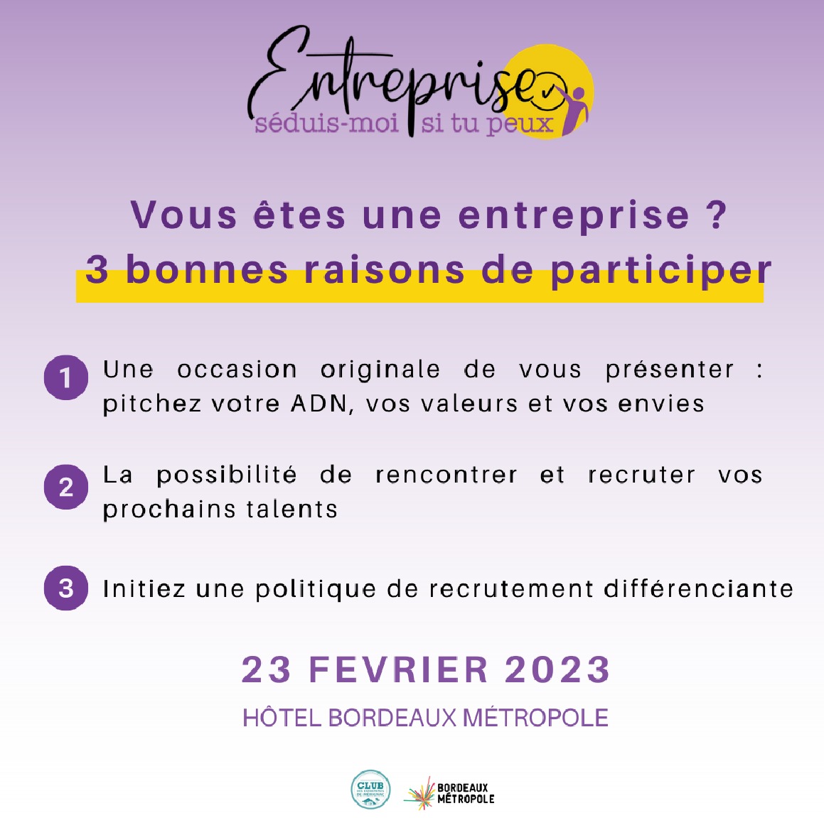 ent_seduismoi's tweet photo. #Entreprises, vous avez du mal à recruter? Vous êtes à la recherche de pépites ? 
Dernières places disponibles !
👉contact: entrepriseseduismoisitupeux@gmail.com / 06 43 86 27 23
#emploi #talents #recrutement #ESMSTP2023 #teamCEM #merignac #bordeauxmetropole  #gironde #innovation https://t.co/Y9jvVHwOGY