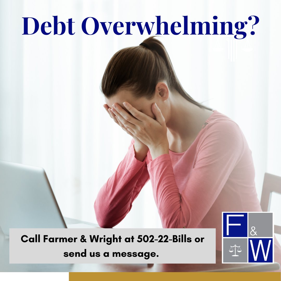 Farmerwrightlaw's tweet image. Are you drowning in debt and feeling overwhelmed? Chapter 7 bankruptcy may be the solution you've been looking for. Give us a call at 502-222-4557 to learn more about how we can help you get a fresh start. #Chapter7Bankruptcy #FreshStart #DebtRelief"
