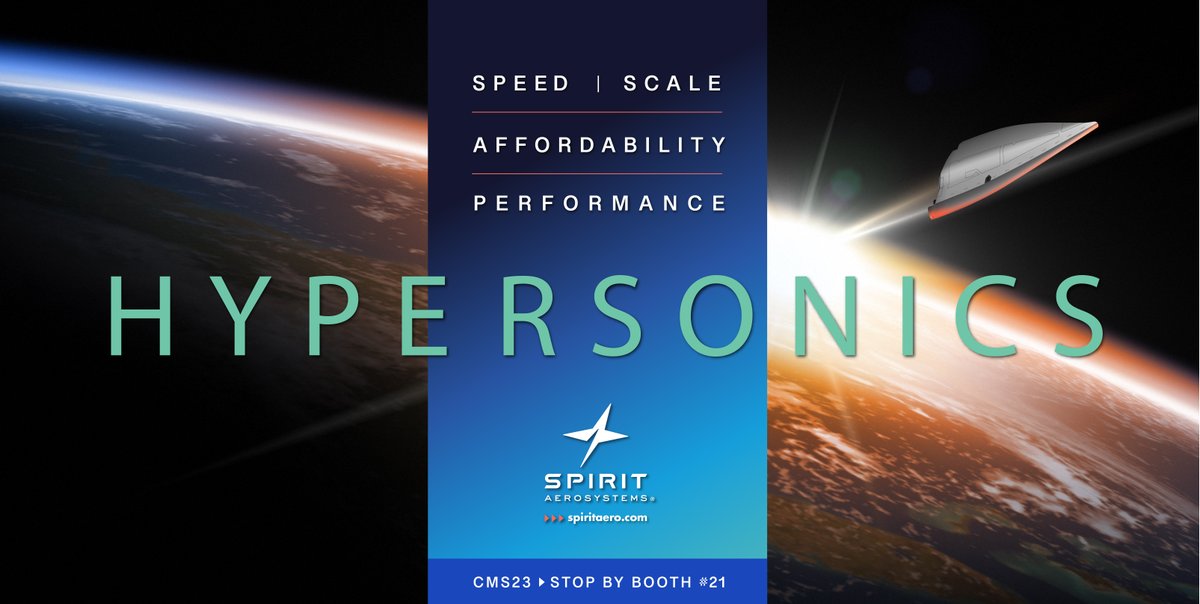 SpiritAero's tweet photo. Attending the CMS Conference (USACA) next week? Stop by booth #21 to learn more about our hypersonic flight proven composite materials and see why Spirit is the leading edge in hypersonics.
#DefenseandSpace #Hypersonics #Speed #Missiles #Aerospace #ThermalProtectionSystems https://t.co/8auyTbcE9p