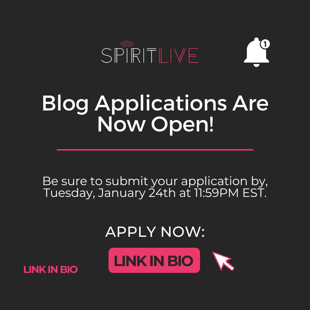 📣CALLING ALL WRITERS! Blog Applications are now OPEN!

Join the Winter 2023 team to write about student-focused topics to earn creative practice hours and get your work published online! 

To apply, fill out the  Blog Application form linked in our bio.

#SpiritLiveWinter2023