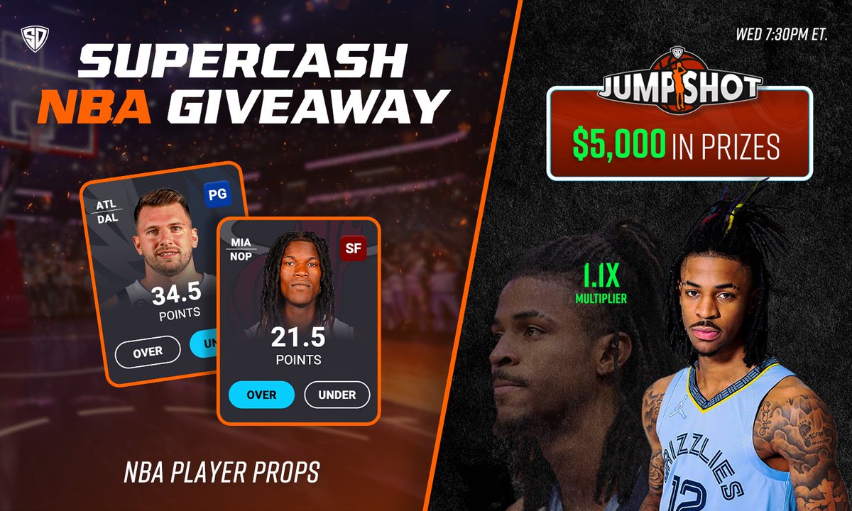 SUPERCASH GIVEAWAY! We're giving away $10 Supercash to 5 lucky winners! 1- Follow us✅,Retweet 🔁, and like this post👍 2- Comment who you think will have the most points on today's slate! We'll choose 5 winners at 5:30 PM ET