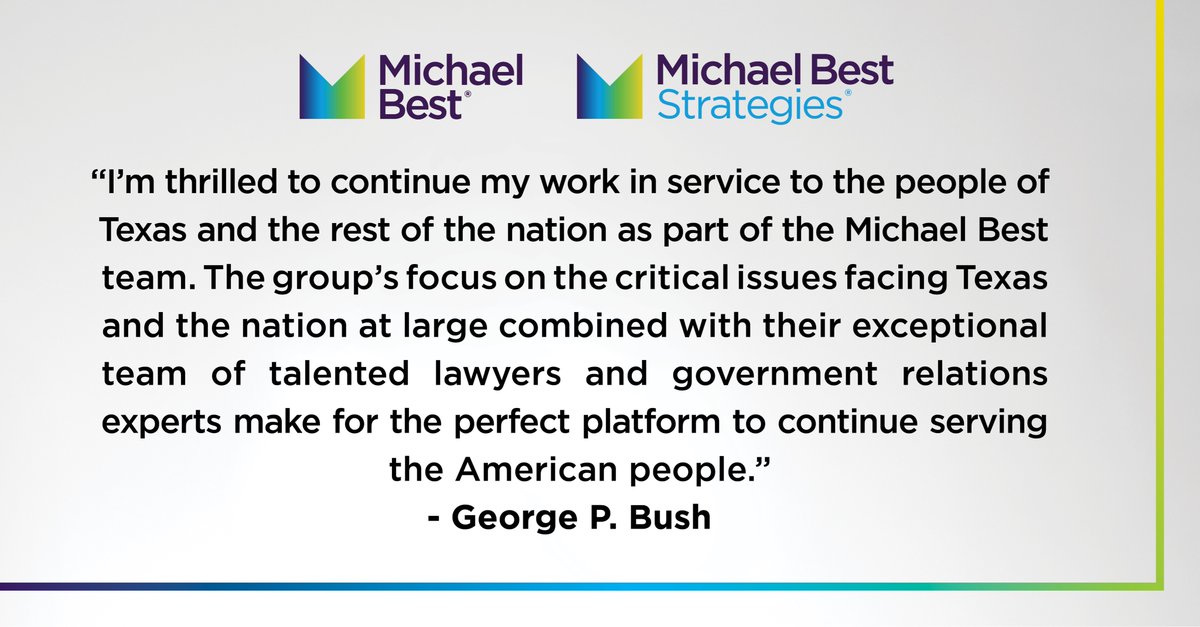 Today, I'm excited to announce that I will be joining Michael Best. This new role will allow me to continue working on the critical issues that matter in Texas and across the nation.