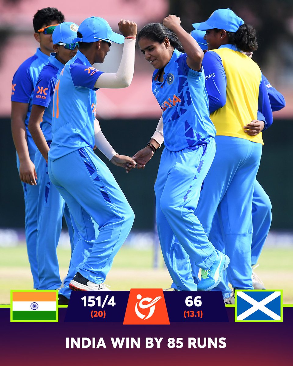 CricTelegraph's tweet image. India make it three in three with another massive win 🔥

#WomensCricket #INDvsSCO #U19T20WorldCup #TeamIndia