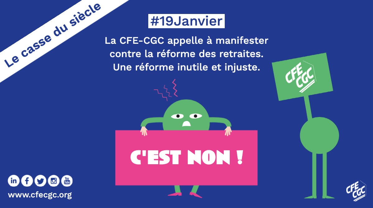 Demain, #19Janvier, soyons nombreux à nous mobiliser, partout en France, pour dire NON au recul de l'âge légal de départ à la retraite de 62 à 64 ans. Cette réforme n'est pas justifiée.

Où manifester ? swll.to/Cvt67n