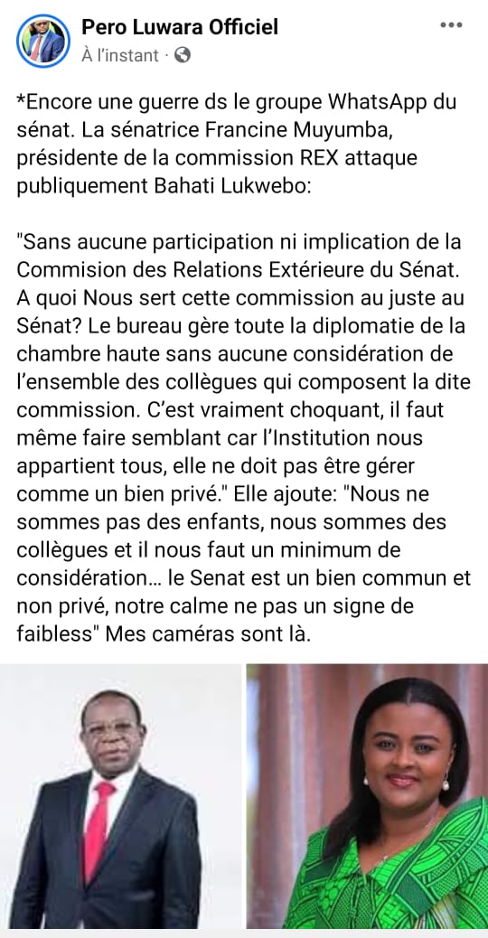 Au sénat, Francine Muyumba tire à balle réelle Bahati.