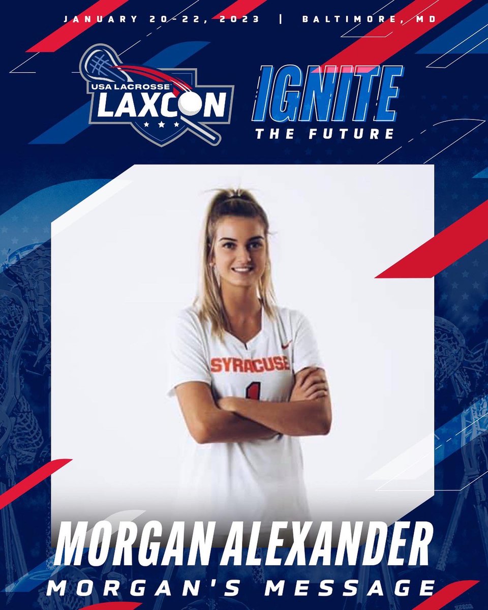 MorgansMessage's tweet image. We hope to see you at #LaxCon2023 this weekend in Baltimore, Maryland 🥍.

@USA_Lacrosse will host a Mental Health panel moderated by Dona Rodgers, featuring @TaylorMoreno14 of @AUProSports, @JenAdams_7 of @LoyolaWLax and @Morgan_AlexTV Morgan Alexander of Morgan’s Message.