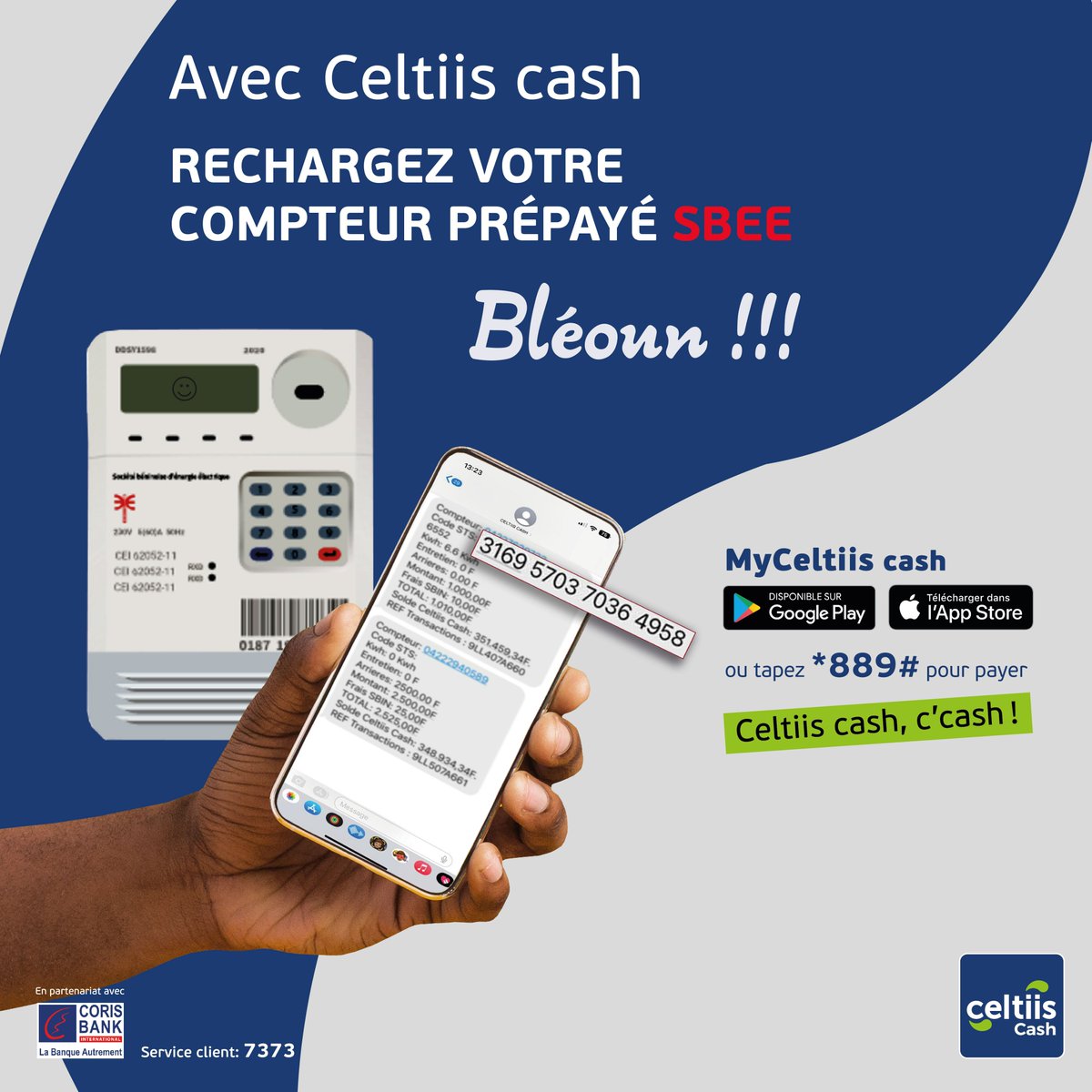 celtiisbj's tweet photo. Bonne nouvelle✨ !

C’est désormais possible de payer vos factures SBEE et d’acheter vos recharges SBEE via Celtiis Cash en en clic🎊.

Tapez *889# ou connectez-vous sur l’application Myceltiis Cash🎉. https://t.co/AZUbIap5be