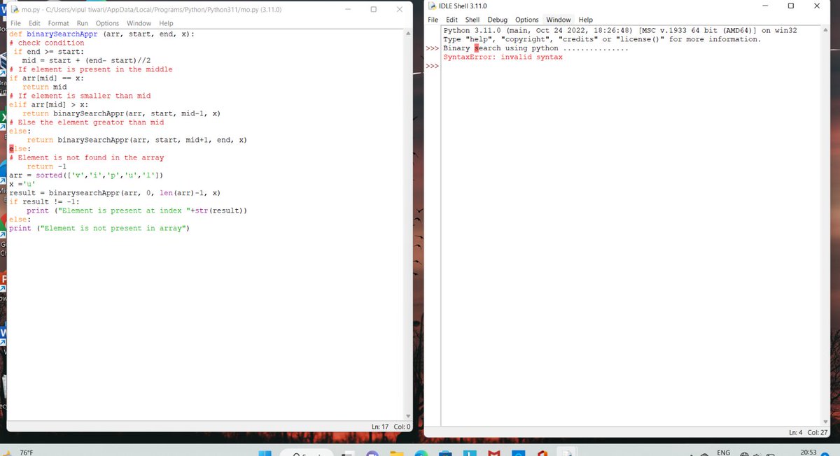 Vipultiwari04's tweet image. Trying to built binary search Programming 
using python .......but failed 
#python
#programe
#100dayscode