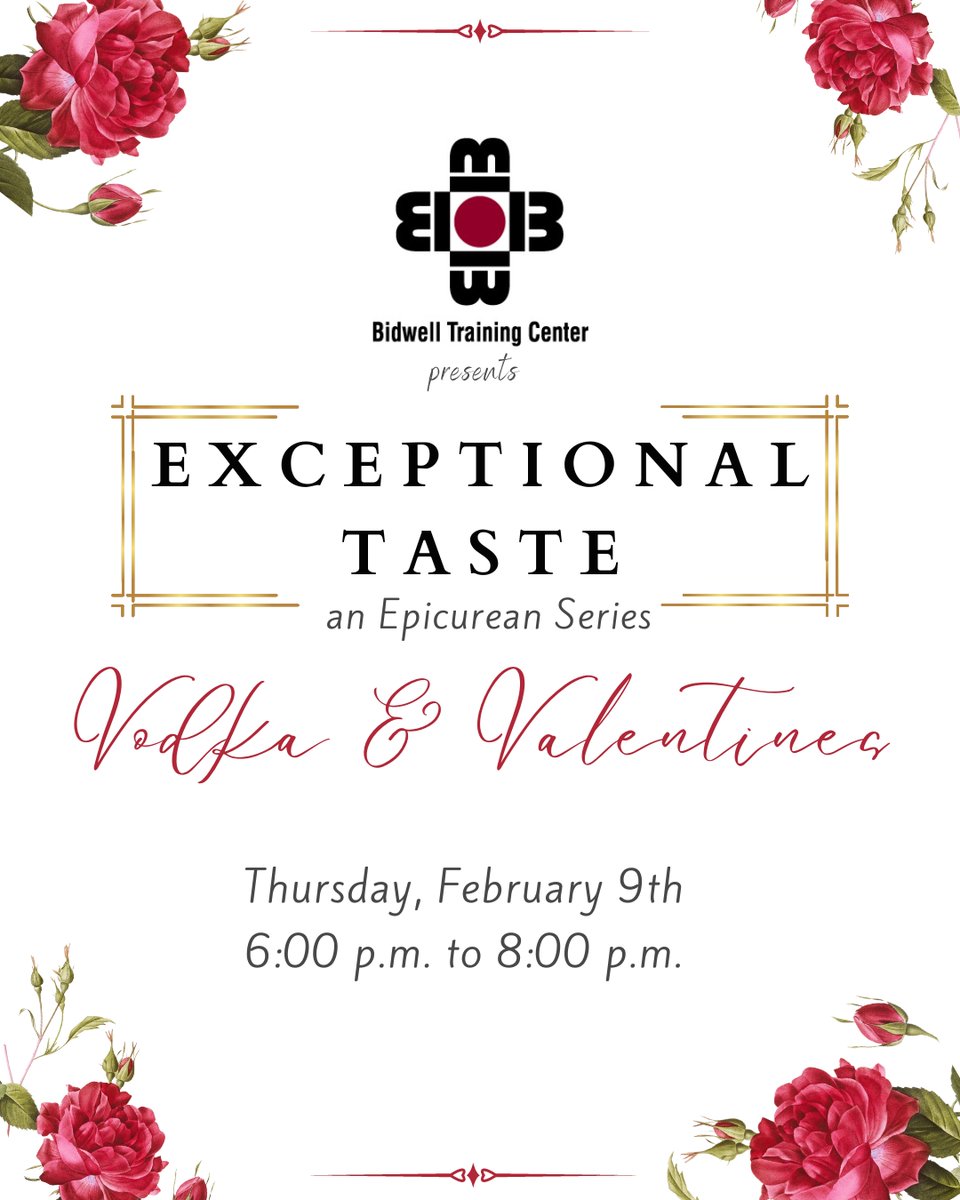 bidwelltraining's tweet photo. We are thrilled to announce and invite you to our Exceptional Taste event series from Bidwell Training Center!
 
Our Vodka and Valentines tasting menu will focus on vodka, the numerous ingredients from which it can be distilled, and will pair high-end spirits with delicious food. https://t.co/9fmaLvNkmH