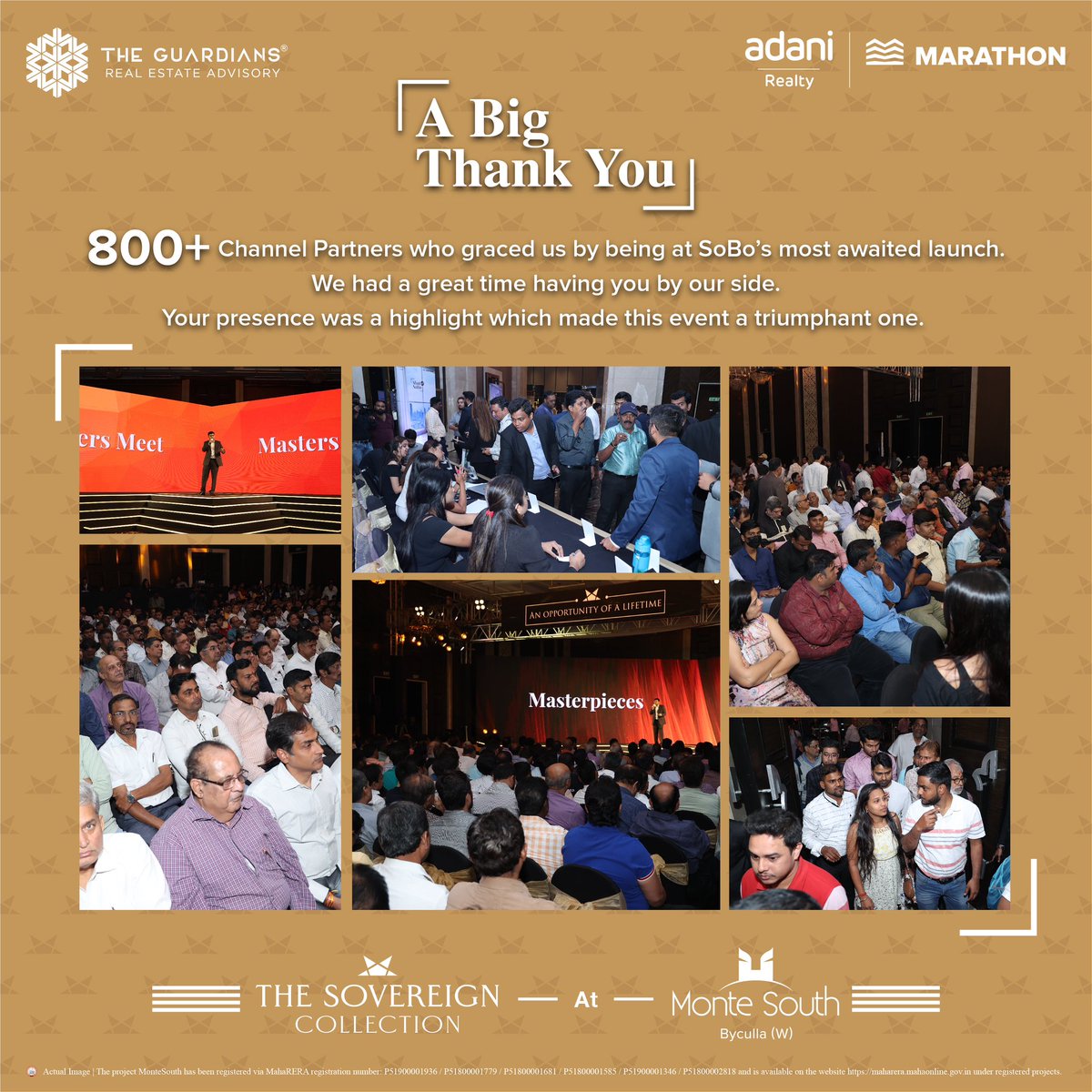 TheGuardiansREA's tweet photo. We are thrilled to announce SoBo's biggest launch - The Sovereign Collection at Monte South in Byculla West, the most awaited project in town.

A big thanks goes out to our exclusive Channel Partners for making this event a huge success.
#Event #ChannelPartnerMeet #CP #MonteSouth https://t.co/U7t3FfOPkk