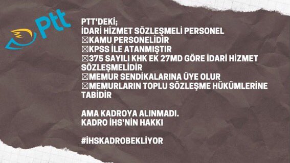 #pttihskadroistiyor @csgbakanligi @UABakanligi @TBMMresmi @AyseSibelErsoy @memurlarnet @vedatbilgn @_cevdetyilmaz @akaraismailoglu @ankara_kusu @GuvenHaberSen @adilhabersen