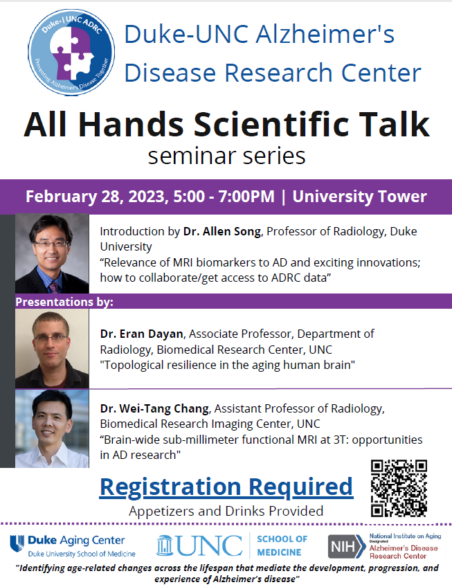 UNCGeriatrics's tweet photo. Register for the Duke-UNC ADRC February 28 All Hands Scientific Talk: https://t.co/xRTHylSGlL
@UNCGeriatrics @UncGeriFellows @BusbyWhitehead @UNC_SOM https://t.co/ej3OOLrgjG