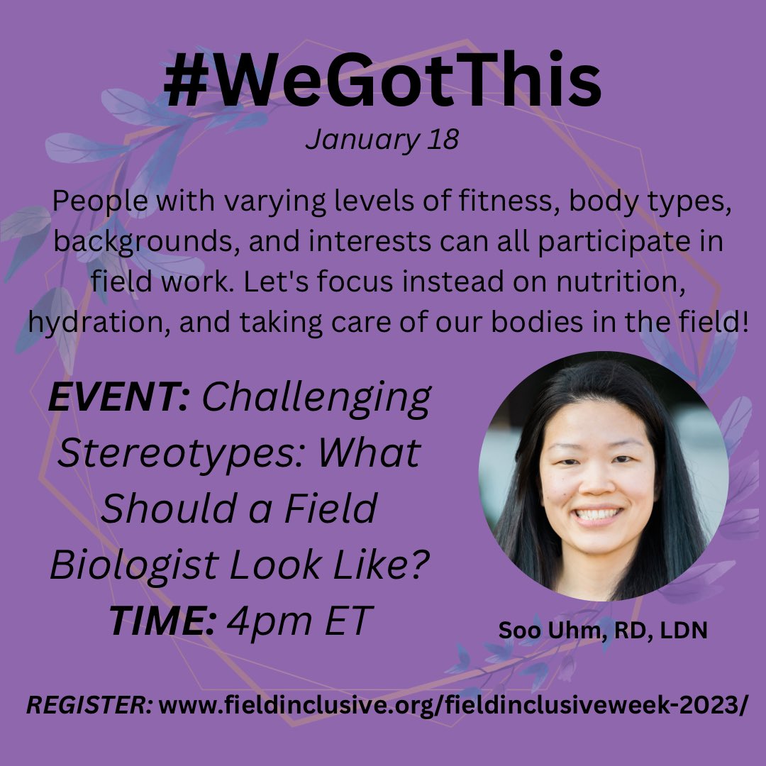 Today is all about breaking those stereotypes about what a field biologist should look like. No matter what our bodies looks like, they are capable of the work we do! #WeGotThis! 

Join us for a talk on health &amp; nutrition in the field today at 4pm ET. #FieldInclusiveWeek