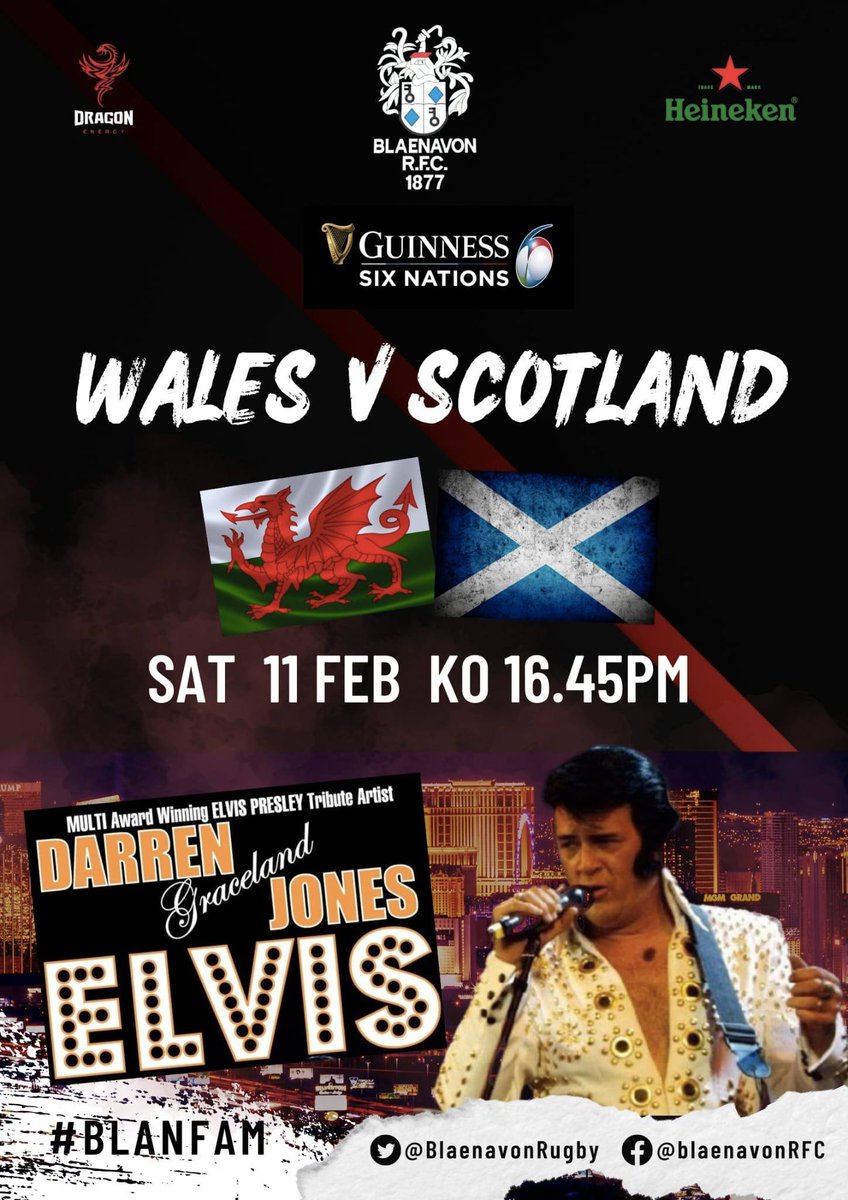 Blaenavon_RFC (@blaenavonrugby) on Twitter photo What a night we've got in store for you! π€©π
Wales v. Scotland Six Nations Game AND multi-award-winning Elvis Presley Tribute Artist @DarrenGracelandJones!! πΊπΊ
πSaturday 11th Feb.
β° KO 4.45pm
π <a href="/BlaenavonRugby/">Blaenavon_RFC</a>
#sixnations #elvispresleytributeact #walesvscotland #rugby What a night we've got in store for you! π€©π
Wales v. Scotland Six Nations Game AND multi-award-winning Elvis Presley Tribute Artist @DarrenGracelandJones!! πΊπΊ
πSaturday 11th Feb.
β° KO 4.45pm
π <a href="/BlaenavonRugby/">Blaenavon_RFC</a>
#sixnations #elvispresleytributeact #walesvscotland #rugby