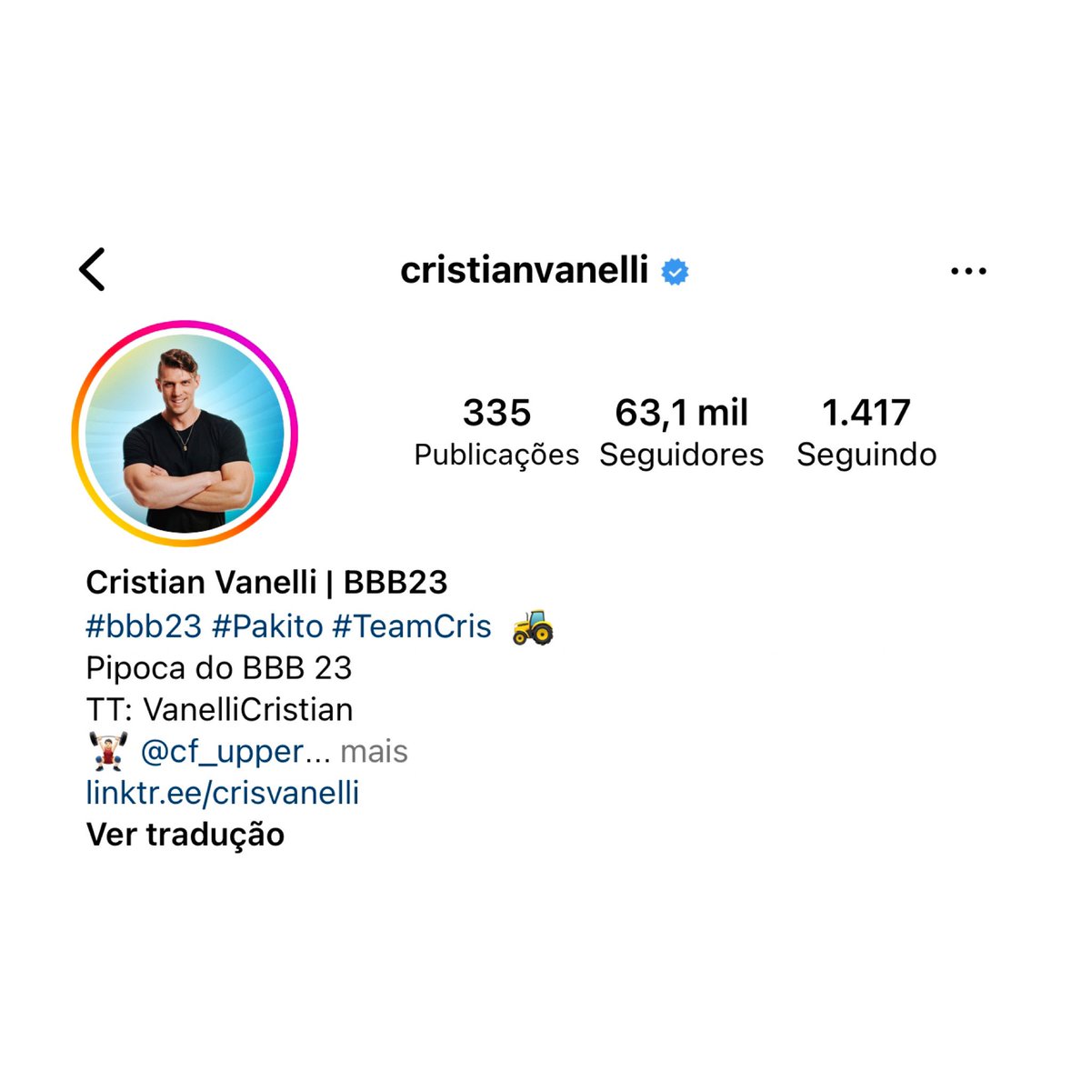 choquei's tweet photo. 🚨CURIOSIDADE: Cristian é o único participante do #BBB23 a ter menos de 100 mil seguidores no Instagram. https://t.co/6d7UuhRVq9