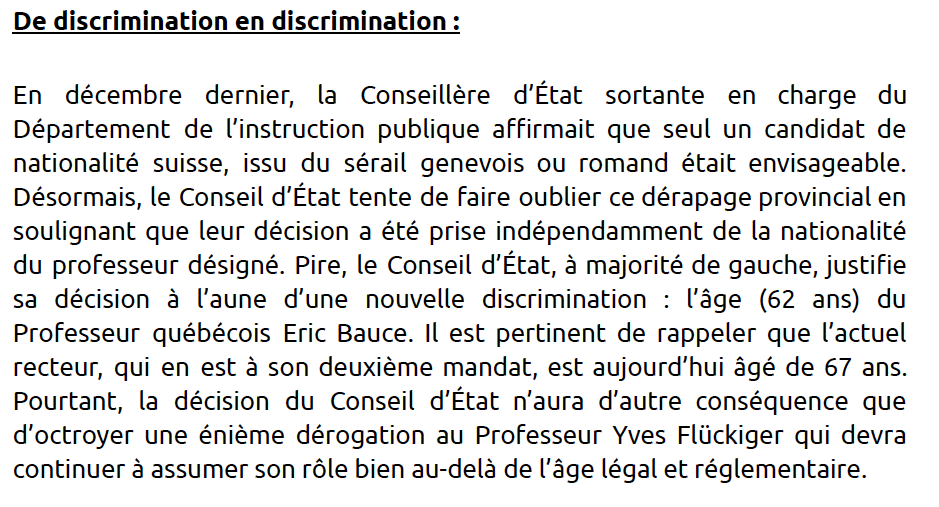 jvl_ge's tweet photo. 📢Blocage de la nomination du recteur de l'Université de Genève @UNIGEnews 📢

👉 Les JVL genevois regrettent la décision du Conseil d’État de bloquer la nomination du Prof. Eric Bauce et déplorent l'ingérence et les pressions politiques dont l'Assemblée a été victime. https://t.co/qyhw2vgRj9
