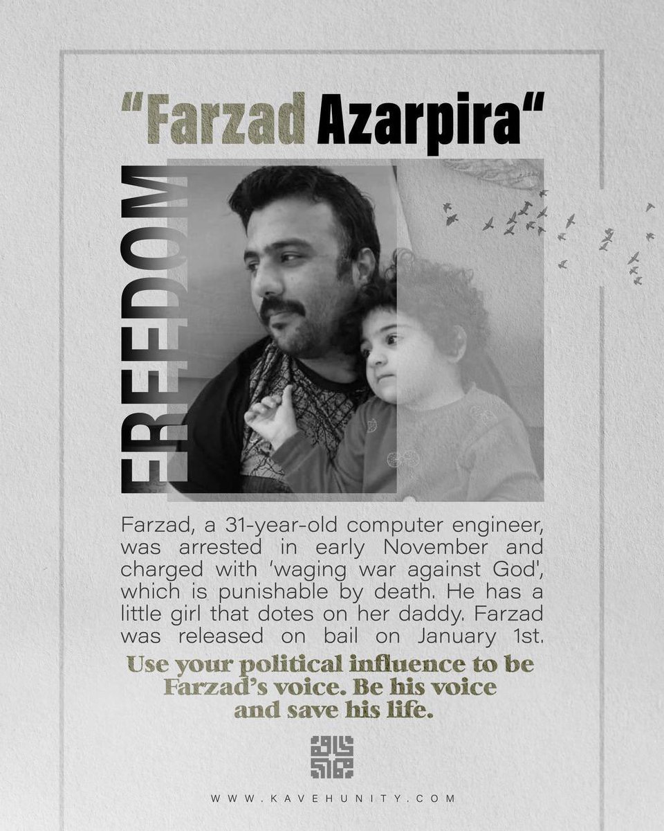 5ogand's tweet image. #FarzadAzarpira was arrested in early November and charged with ‘waging war against God', which is punishable by death. He was released on bail on January 1st. 

#MahsaAmini 
#IRGCterrorists