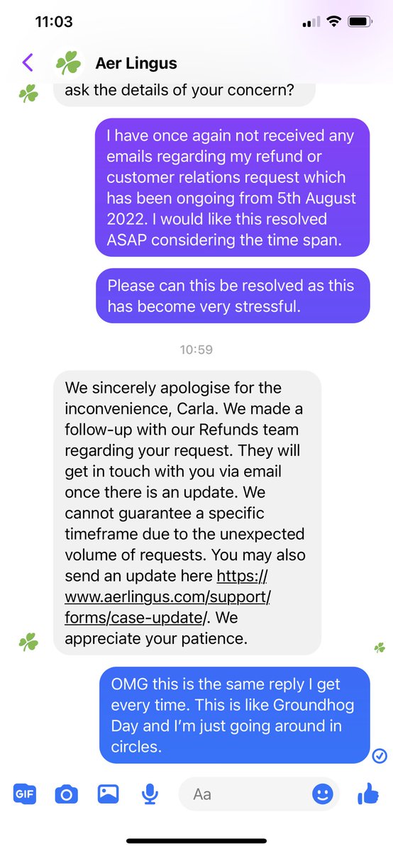 I have been waiting on a refund since August 5th for a flight that <a href="/AerLingus/">Aer Lingus</a> cancelled. I have contacted them constantly and the issue remains unresolved - feel like I’m losing my mind #stressful #lessonlearnt #dontflywithaerlingus