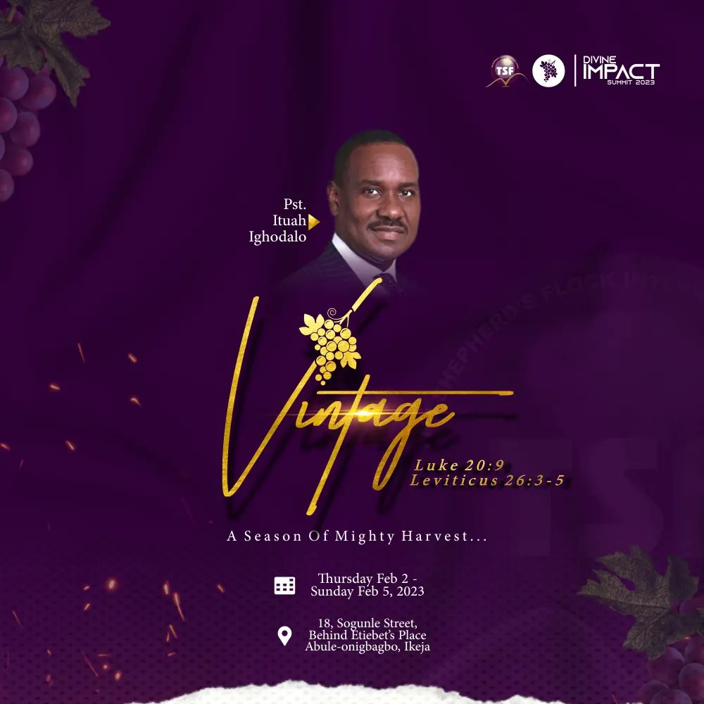 tsfchurchint's tweet photo. It's 15 days to #DIS2023!!!
Pastor Ituah Ighodalo will be live at the summit.
You know you can't afford to miss it.
#divineimpactsummit
Plan....Pray.... Attend https://t.co/Ur9zvWiRyY