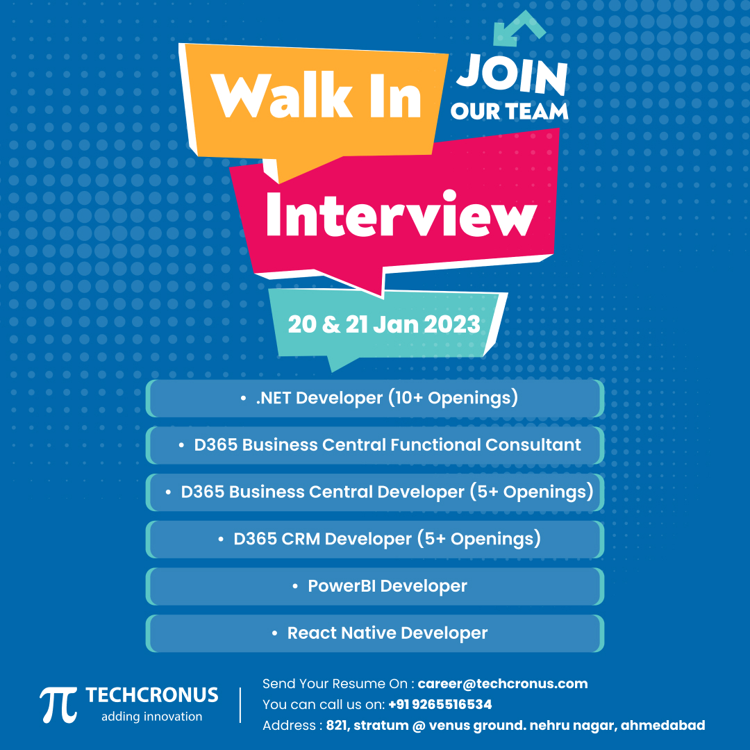Techcronus is hiring for #experience #profilepic 

OR email us on career@techcronus.com
You can call us on: +91 9265516534

#hiredevelopers #hiredevelopers #hiredeveloper #experience #itcareers #team #sales #techcronus #dotnetdeveloper #crmdeveloper #powerbideveloper