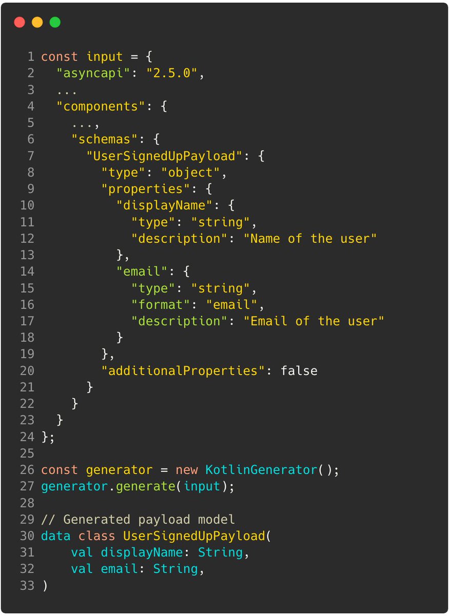 JonasLagoni's tweet image. As of v1.0.0-next.41, #Modelina now supports generating #AsyncAPI payload models into Kotlin - and on top of that Modelina now has a new maintainer 💪

Welcome aboard Louis Xhaferi! 

Check out all the initial features for Kotlin here: github.com/asyncapi/model…