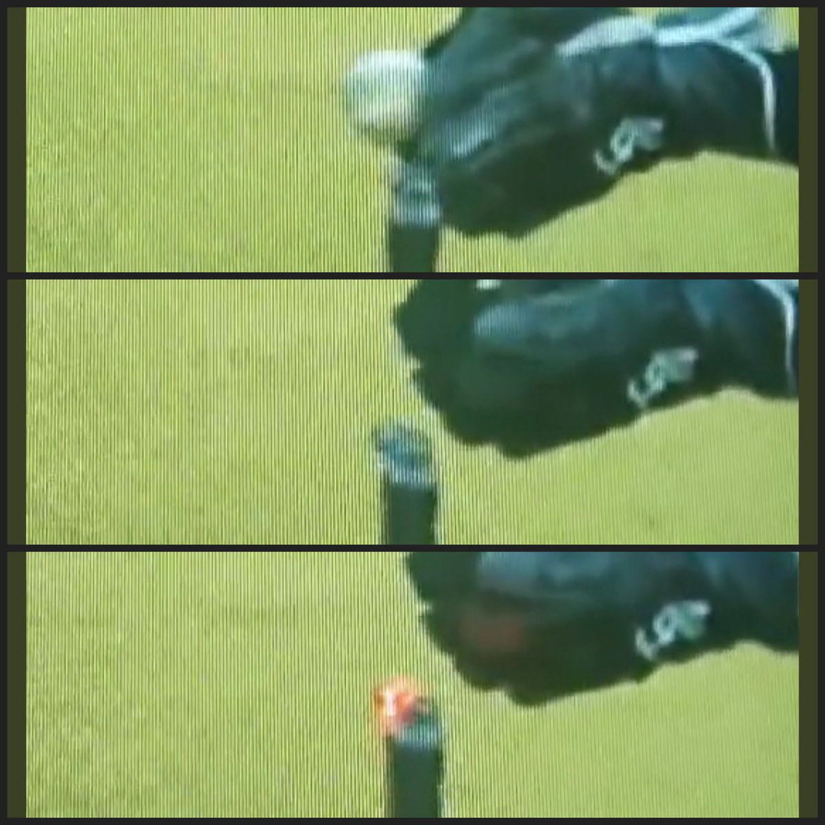 WasimJaffer14's tweet photo. 1. Clear gap between ball and bails. 
2. Ball is inside gloves, bails not lit yet.
3. Bails lit after brush from gloves. 

Hardik robbed there. #INDvNZ https://t.co/yoI4rF4t9I