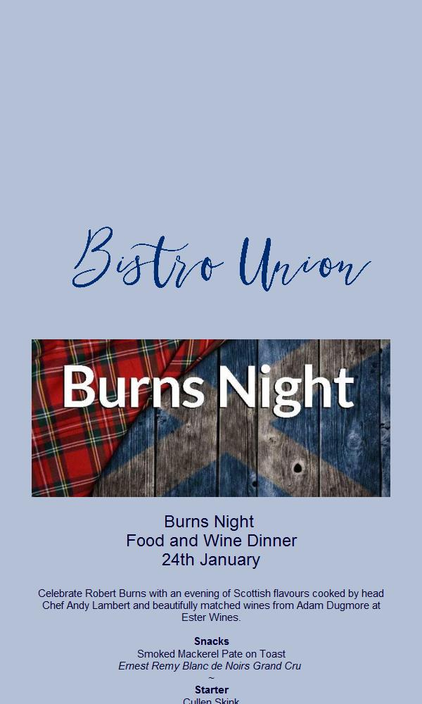 Bistro Union Burns Night and Valentine's Day bit.ly/3Jetrfd