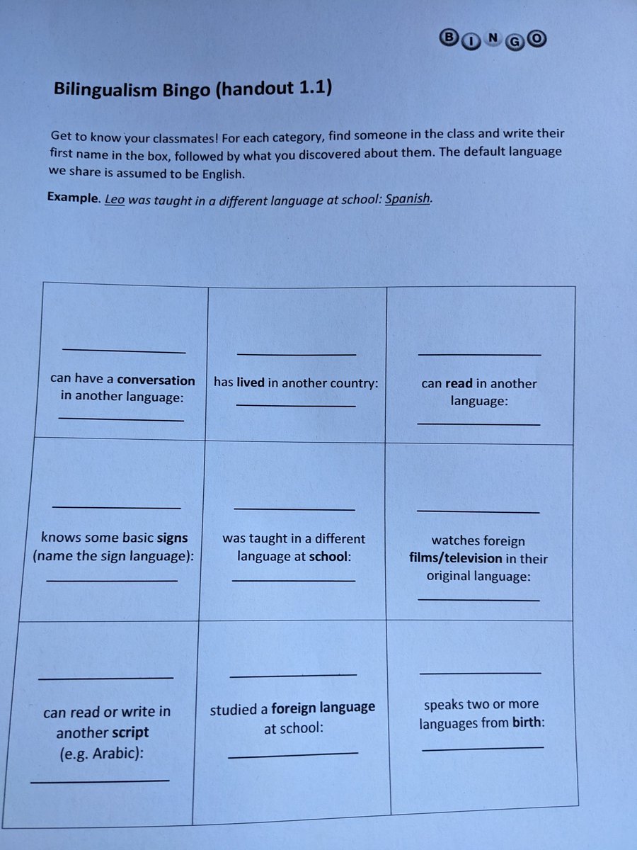It was such a buzz hearing students exchange about their #Languages in #bilingualism bingo today! I overheard an "OMG, you speak #Swahili!" Y3 students didn't know these things about each other, it's a great #icebreaker! #multilingualism #teaching