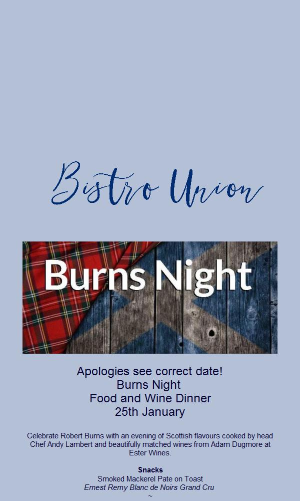 Bistro Union Burns Night and Valentine's Day bit.ly/3XlXJ3N
