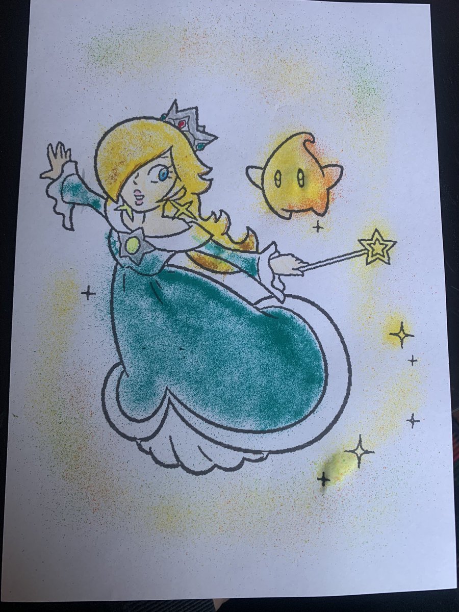 Ace_Sunburris's tweet photo. Da meine Tochter wegen einer Lungenentzündung zu Hause bleiben muss, bin ich wieder am malen mit ihr.
Und da hab ich mit ihrem Kinder-Airbrush-Set nochmal Rosalina „ausgemalt“! 🤣
#airbrush #ausmalbild #nintendo #rosalina #kreativ https://t.co/JjdAeLXQrH
