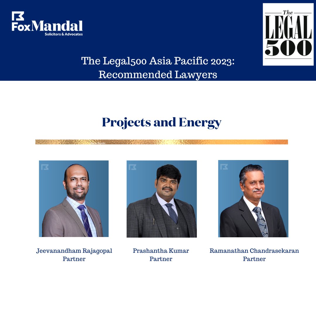 foxmandalindia's tweet image. Here are our firm&apos;s lawyers who have been nominated by @thelegal500 for the following practice areas - Projects and Energy, Real Estate and Construction, Tax, and TMT.

#thelegal500 #legalrecognition #legalawards #rankings #fma