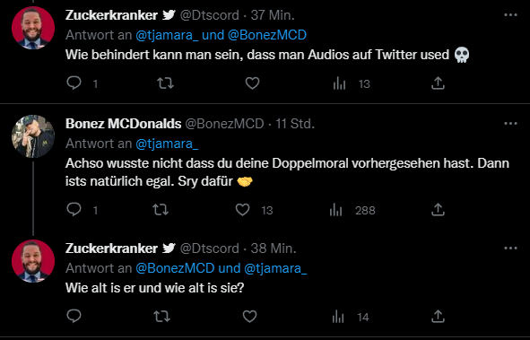 SusanneDaubner's tweet photo. @tjamara_ @Dtscord @BonezMCD Also erstmal steht bei meinem Account der Name als Name.
Und zweitens, was für "Kommentare", ich habe 2 Stück geschrieben und der andere war eine einfache Frage.
Und drittens, jeder der auf Twitter Audios benutzt, ist halt einfach lost in meinen Augen.

LG https://t.co/nUztIFmuqs