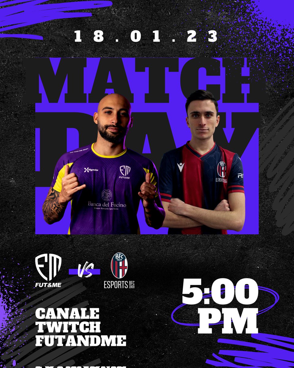 Fut&Me (@futandmeesports) on Twitter photo SHOWMATCH OGGI ORE 17.00 🔥
Un evento il quale vedrà protagonisti i nostri <a href="/Giovhy69/">Giovhy69</a> <a href="/vanbasten8790/">Marco Caiazzo</a> e <a href="/ChristianPogba5/">Pogboom</a> contro i ragazzi del Bologna eSports (<a href="/RedsDani_/">RedsDani</a> <a href="/salzojr/">ImSalz0_</a> e <a href="/Lonewolf92Fifa/">Mattia Guarracino</a> ). ⚔️
Sarà disponibile vedere l'intero evento sul nostro canale Twitch. SHOWMATCH OGGI ORE 17.00 🔥
Un evento il quale vedrà protagonisti i nostri <a href="/Giovhy69/">Giovhy69</a> <a href="/vanbasten8790/">Marco Caiazzo</a> e <a href="/ChristianPogba5/">Pogboom</a> contro i ragazzi del Bologna eSports (<a href="/RedsDani_/">RedsDani</a> <a href="/salzojr/">ImSalz0_</a> e <a href="/Lonewolf92Fifa/">Mattia Guarracino</a> ). ⚔️
Sarà disponibile vedere l'intero evento sul nostro canale Twitch.