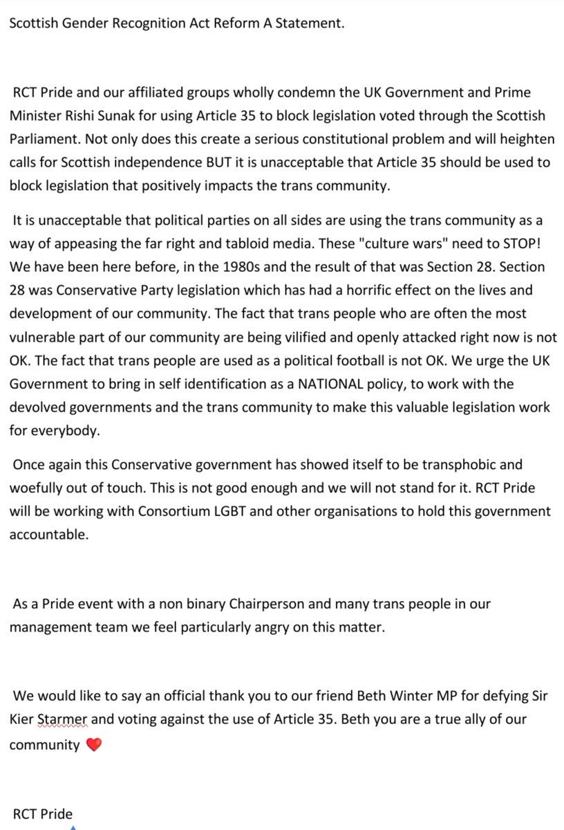 RCTPride's tweet image. Scottish Gender Recognition Act Reform A Statement.
#TransRightsAreHumanRights #selfidentification @lmbowen29 @PeskyLesbian79 @AmberVerona @paul_stumpy @stonewalluk @StonewallCymru @LGBTConsortium @UKGovScotland @10DowningStreet @BethWinterMP @AlexDaviesJones @squirrels_atgn
