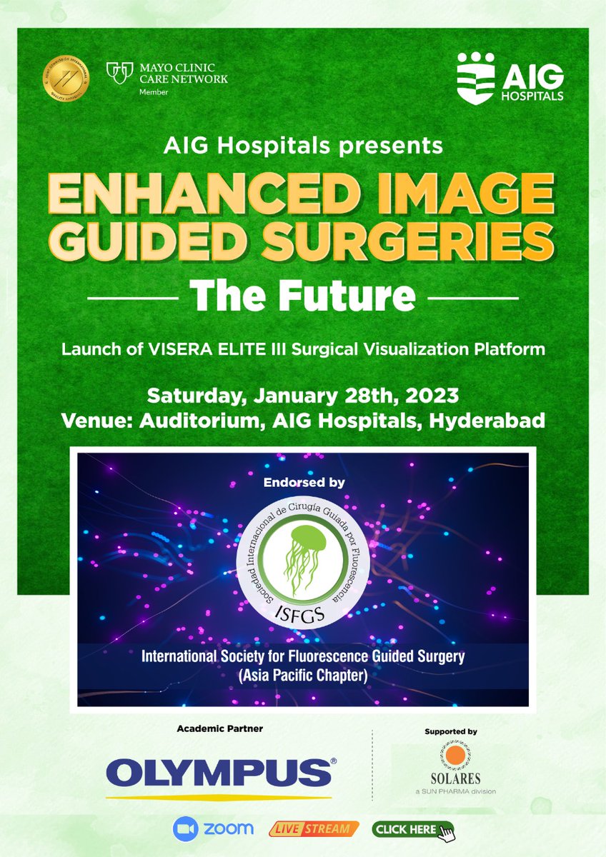 AIGHospitals's tweet photo. At AIG Hospitals, are presenting the first dedicated Update on “Enhanced Image Guided Surgeries” with the launch of #VISERA ELITE III Surgical #Visualization Platform from #Olympus. Click https://t.co/g1jmz3nUyZ to learn more and register.
#AIGHospitals  #ImageGuidedSurgeries https://t.co/MMVHbxWjsO