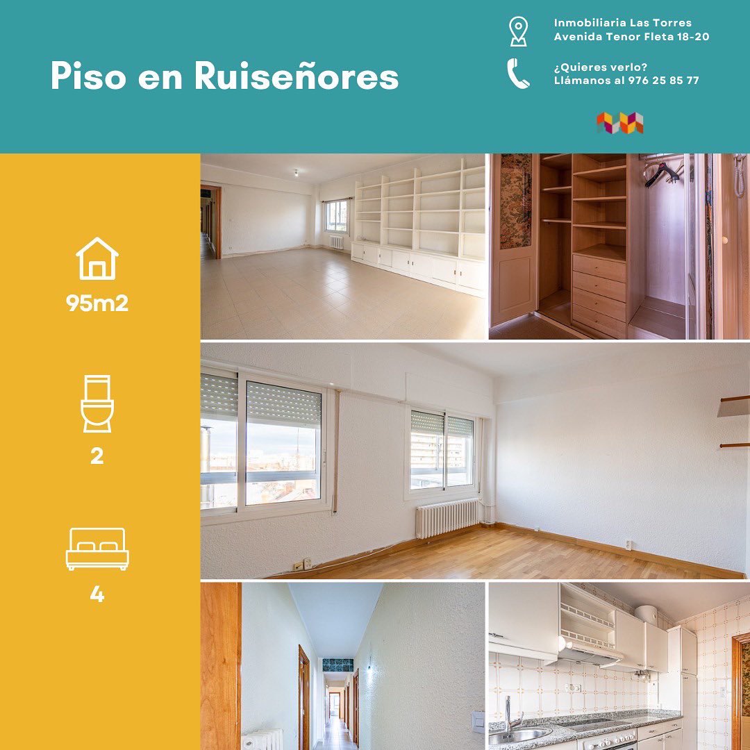 ¡Pisazo en venta en la zona de Ruiseñores!🏠 ✅Vivienda amplia que cuenta con 95 metros, 4 habitaciones y 2 baños. ✅Toda la vivienda es exterior por lo que goza de mucha luminosidad. Toda la info y fotos 👉🏼 bit.ly/piso-guallar