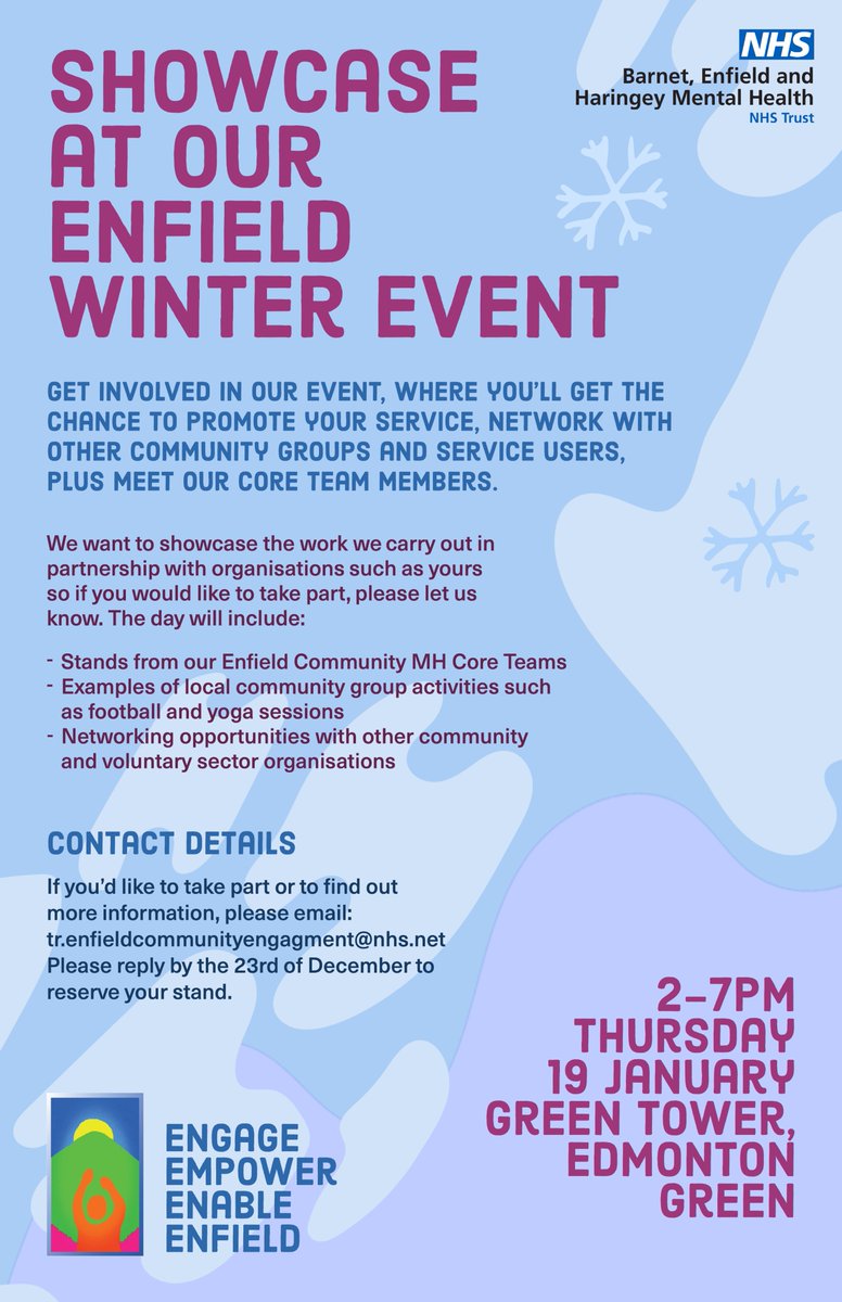 Join us for the Enfield Winter Event tomorrow, 2-7pm! Open to our partner organisations only.
