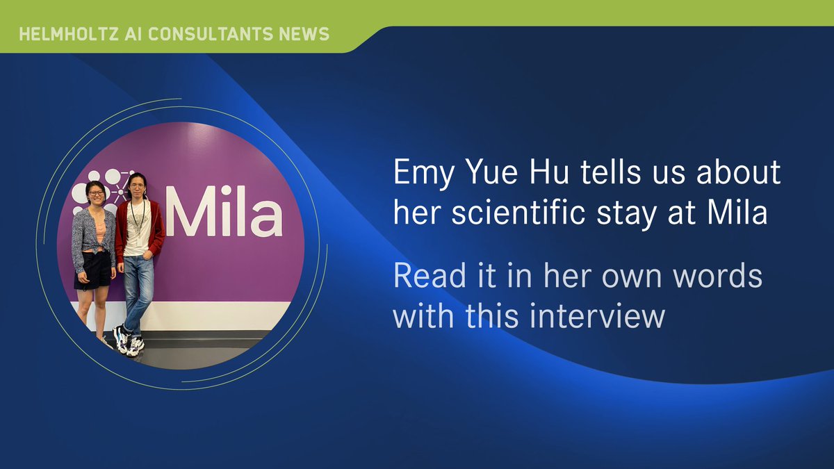 helmholtz_ai's tweet photo. Follow Emy Yue Hu’s visit to @Mila_Quebec in her own words! This PhD student from  @MarsicoLab visited the Canadian centre last summer to learn more about graph neural networks. Now she tells us how this stay has impacted her project and career 👀 https://t.co/jLr7hJFr26 https://t.co/b6nIcpt9m9