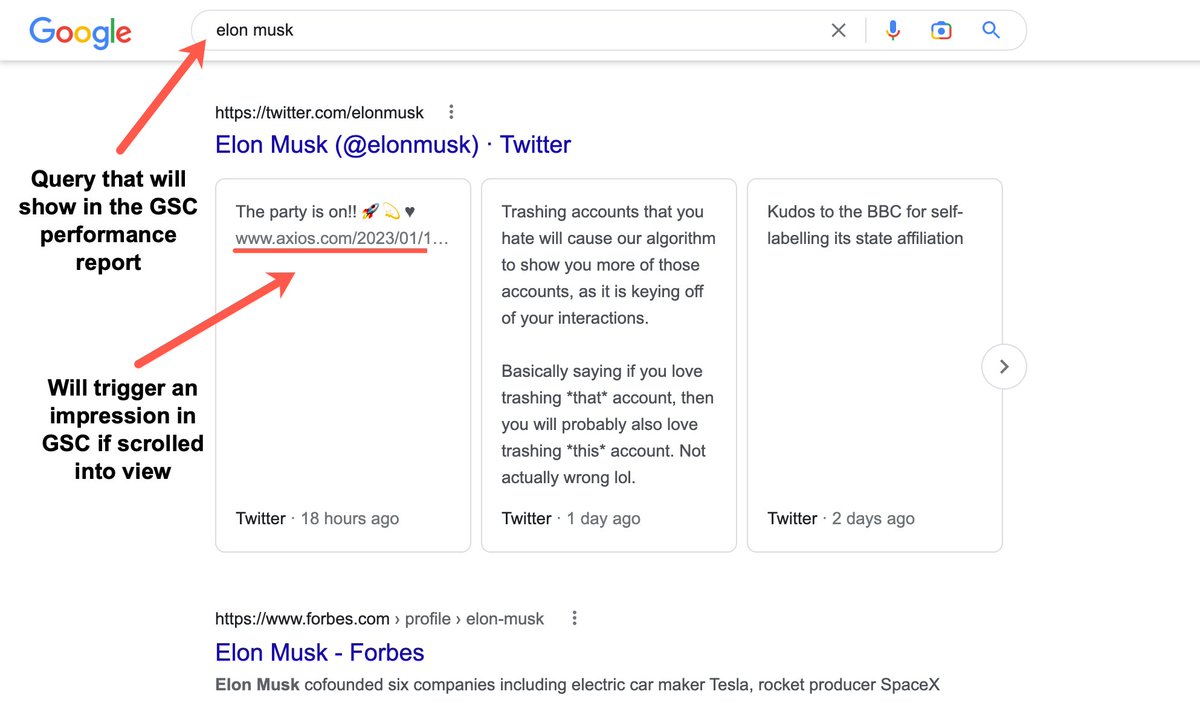 brodieseo's tweet photo. Google Search Console tip for SEOs: don't forget about the impact of Twitter carousels. 

If a URL is shared on Twitter &amp; gets placed within a carousel on Google, the impressions (and even clicks) can show in your data.

Here's a case study + more info: https://t.co/ZweWaIbdw3 https://t.co/sGhHOAAtDQ