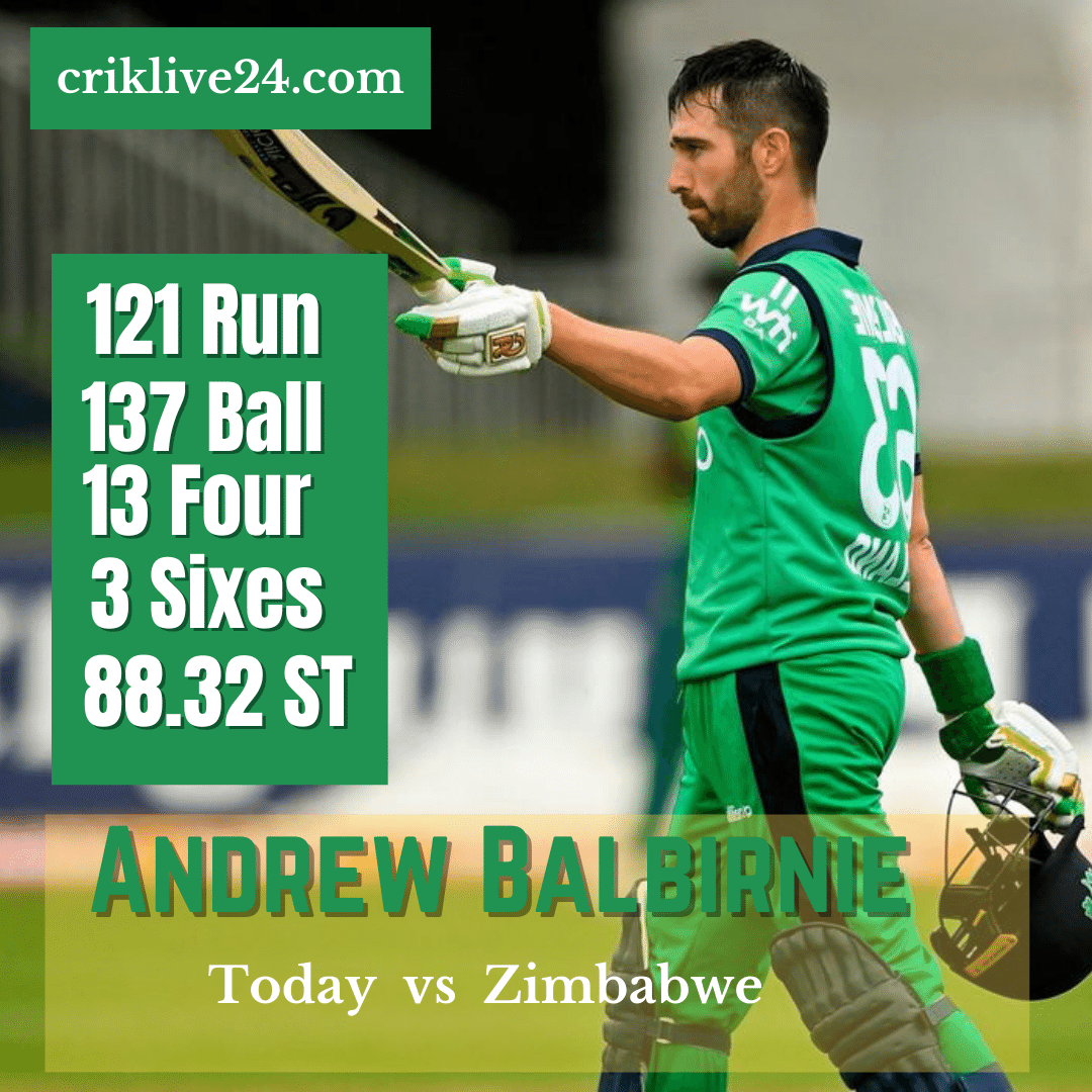 Criklive24C's tweet photo. @ICC [Follow Guys] Ireland skipper Andrew Balbirnie brought up his eighth ODI century in the ongoing series opener against Zimbabwe. https://t.co/ub7NFS5QKg