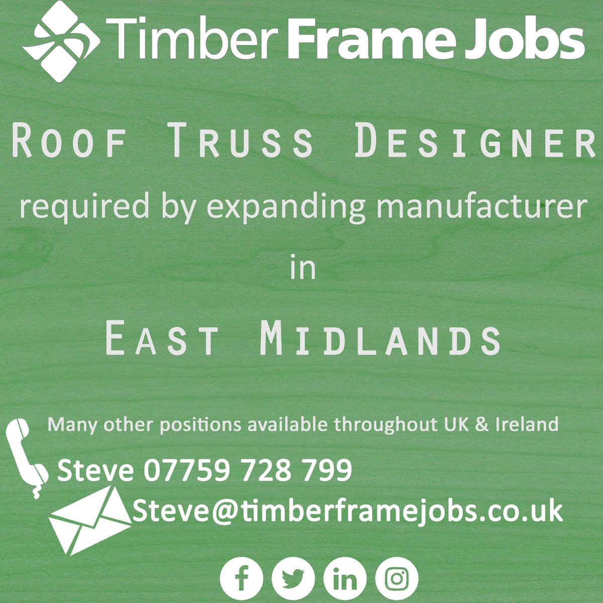 #RoofTruss designer required by this expanding #TimberEngineering manufacturer in #EastMidlands . Many more #TimberFrameJobs available throughout UK and IRE #TimberEngineeringJobs #TimberFrame #RoofTrussDesigner #TimberFrameDesigner #Midlands #EastMidlandsJobs #MidlandsJobs