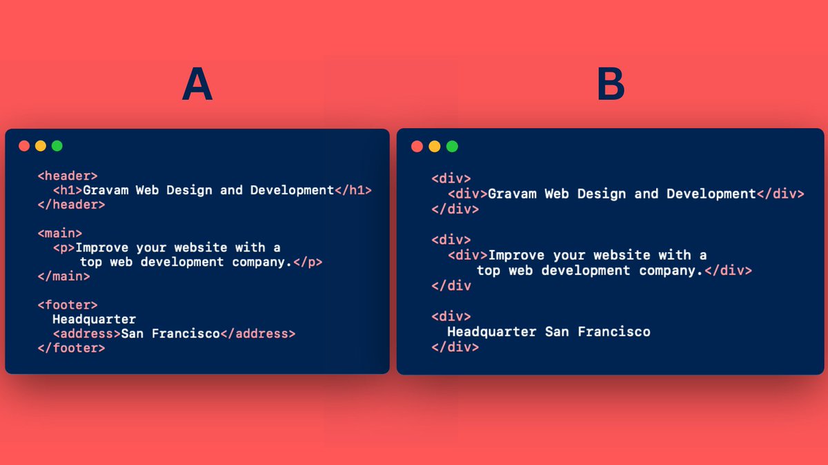 TanGravam's tweet image. Which one describes you better as a Web Developer?
A or B
Do you force yourself to use more meaningful, semantic elements in your HTML?