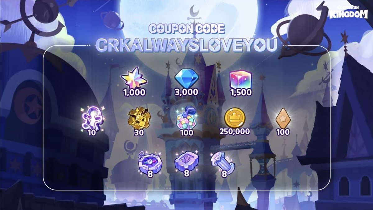 2주년 기념 쿠폰입니다. #쿠키런킹덤 

CRKALWAYSLOVEYOU

쿠폰 입력: game.devplay.com/coupon/ck/ko